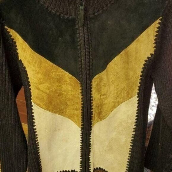 Designers Originals Studio Vintage Leather Embellish LS Zip Sz M Sweater Jacket - Picture 2 of 11